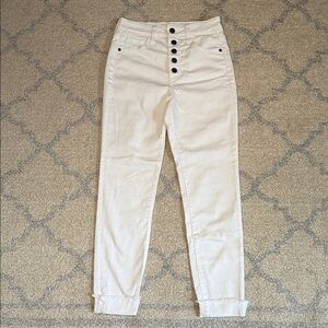 Cuffed White High Rise Skinny Jeans